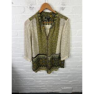 Nic + Zoe Women's Geometric Button Up Tunic Blouse 3/4 Sleeve Size Medium